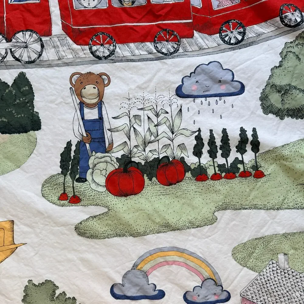 IKEA UTELEK Twin Duvet Cover Train Woodland Animals Vintage Kids Bedding